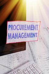 Conceptual hand writing showing Procurement Management. Concept meaning buying Goods and Services...