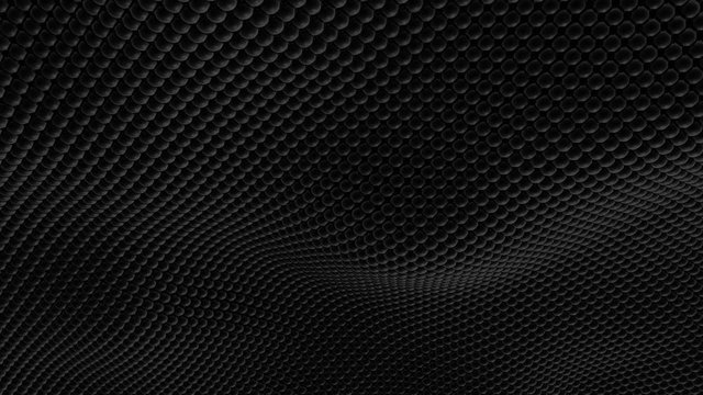 Minimalist rows of black balls rippling background. Futuristic pattern of ball abstract wave animation. Geometric motion background. 3D Render of animation.