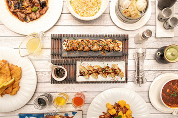 still life with chinese food dishes