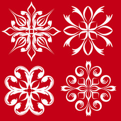 white color flowers mandalas design set on red background.vector art.