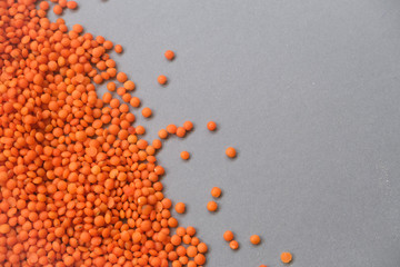 Lentils on the grey background.Concept of healthy eating.