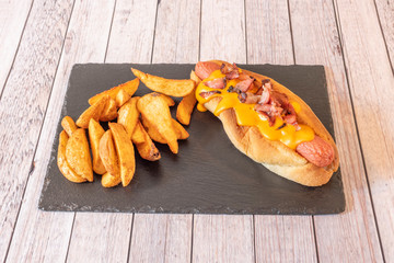 Deluxe hot dog with potatoes