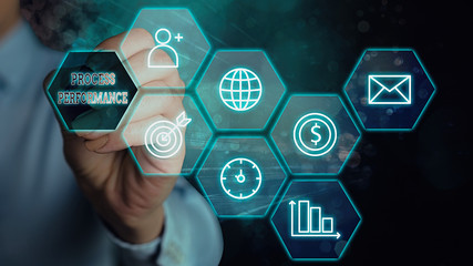 Word writing text Process Performance. Business photo showcasing Measures Process effectively Meet organizations Objective
