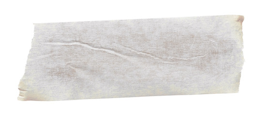 White adhesive paper tape stick over isolated background, blank fastening packaging wrinkled sticker