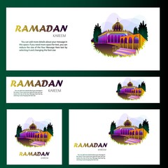 Social media and marketing headers, banners, ads or posts for holy month of Muslim community Ramadan Kareem banners