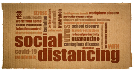 social distancing word cloud on a cardboard