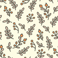 Cute vector endless pattern of christmas branches with berries. New year, holiday, christmas, winter vacation. Nice illustration for the design of wrapping paper, pillows and other products.