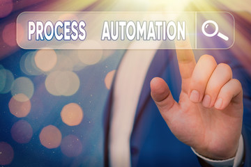 Text sign showing Process Automation. Business photo showcasing Transformation Streamlined Robotic...