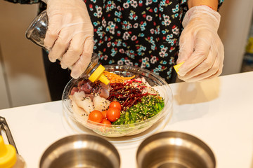 Poke bowl of fresh fish and vegetables
