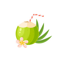 Young green coconut water drink. Vector illustration cartoon flat icon isolated on white.