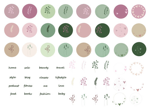Fototapeta Highlights of Cover Stories with abstract flowers, hearts and inscriptions