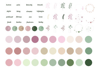 Highlights of Cover Stories with abstract flowers, hearts and inscriptions