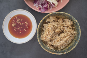 Fluffy crispy catfish served with side dish.