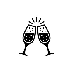 Champagne glasses vector icon on white background.