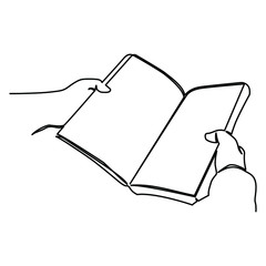 one continuous line drawing holding opened book
