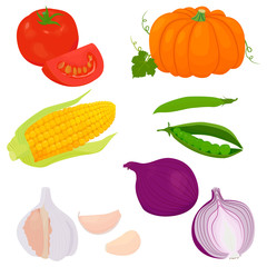 cartoon vegetables vector icon set isolated