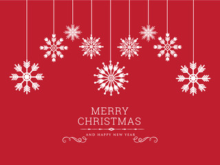 Festive white seamless snowflake border isolated on red background