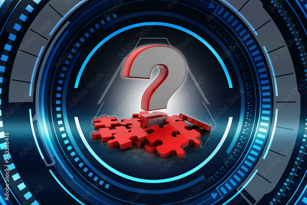 Poster 3d rendering question mark on puzzle