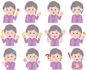 おばあさん　表情セット　上半身　アイコン　イラスト