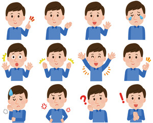 男性　表情セット　上半身　アイコン　イラスト