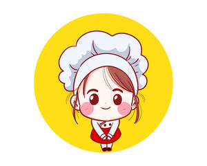 Chef girl Smiling happy is cooking with a happy love in her kitchen vector illustration