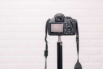 Camera for the blogger. White  background.