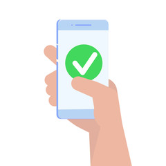 Checkmark on smartphone screen. Vector illustration.