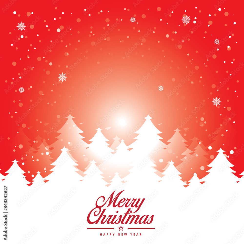 Poster christmas background design of pine tree and snowflake with snow falling in the winter vector