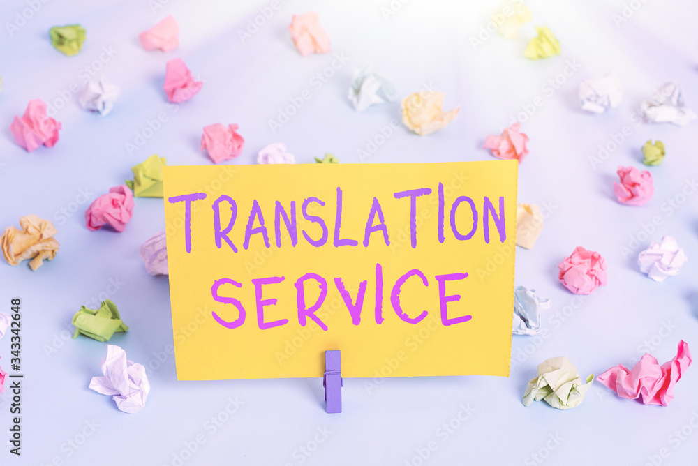 Aufkleber text sign showing translation service. business photo text the equivalent target language from the m