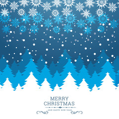 Fototapeta premium Christmas background design of pine tree and snowflake with snow falling in the winter vector