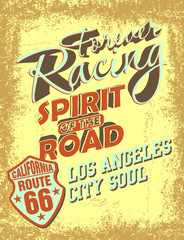 California Route 66 motorcycle retro style graphic design vector art