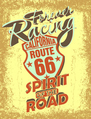 California Route 66 motorcycle retro style graphic design vector art