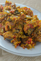 Ayam balado. Indonesian food made from chicken cooked with chili. has a savory and spicy taste. 