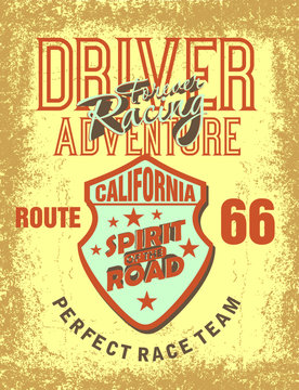California Route 66 motorcycle retro style graphic design vector art