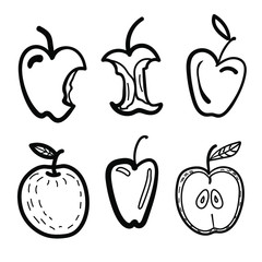 vector illustration logo, icon of apple in doodle style. hand draw. fruit set