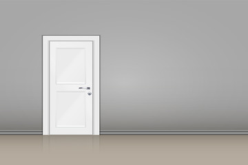 Interior of grey wall with closed door. Classic room concept. Vector Illustration.