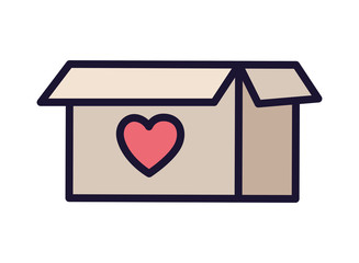 cardboard box with heart, symbol of donation and charity