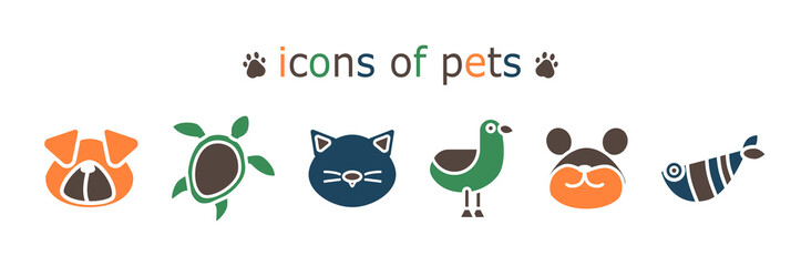 cartoon icons set of pets
