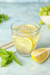 Glass of healthy infused water on table