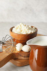 Different dairy products without lactose on light background