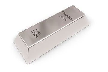 Palladium ingot or bar over white background - precious metal or money investment concept, 3D illustration