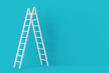 Single white stepladder against pastel blue wall minimal career, opportunity or goal concept