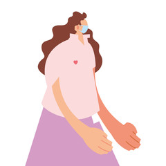 woman standing with medical mask on white background