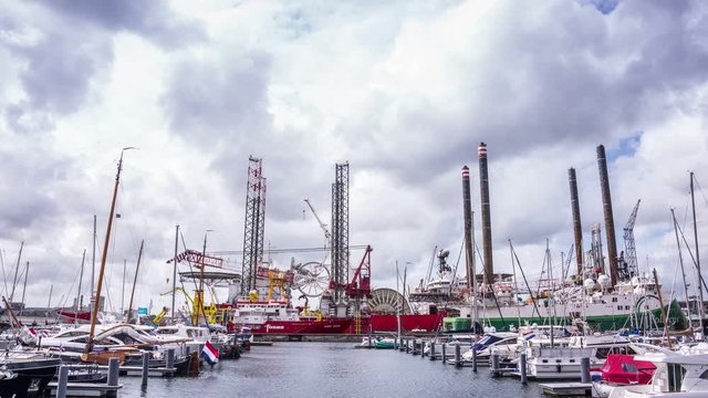 Timelapse of shipbuilding cranes of the NDSM shipyard. Situated on the river IJ north bank.