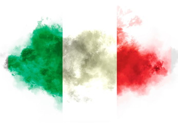 Italy flag performed from color smoke on the white background. Abstract symbol.