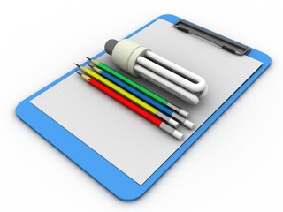 3d rendering fluorescent cfl lamp with pencil