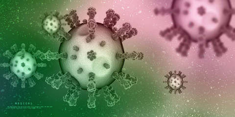 Fototapeta na wymiar 3d render Corona virus disease COVID-19. Microscopic view of a infectious virus