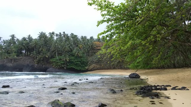 The beautiful and empty Piscina beach in island of Sao Tome and Principe - Africa