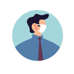 portrait of man with medical mask in circular frame