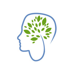 Human head a tree with leaves. Vector logo friendly environment